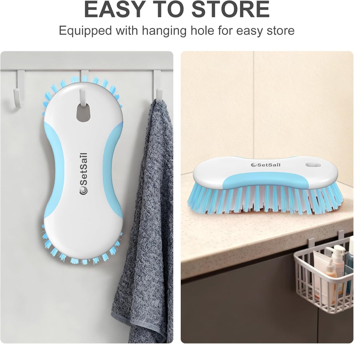 SetSail Multi-Purpose Scrub Brush of 2 Pack, Stiff Bristles Cleaning Brush with Non-Slip Grip Heavy Duty Scrub Brushes for Cleaning Bathroom Kitchen Tile Bathtub Sink, Grey