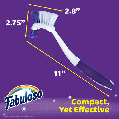 Fabuloso Cleaning Brush with Handle, Compact Handheld Household Scrub Brush for Kitchen, Bathroom, Baseboards, Tile and Floors, Firm Bristles for Indoor Surface Cleaning, White and Purple, 5.5 Inch