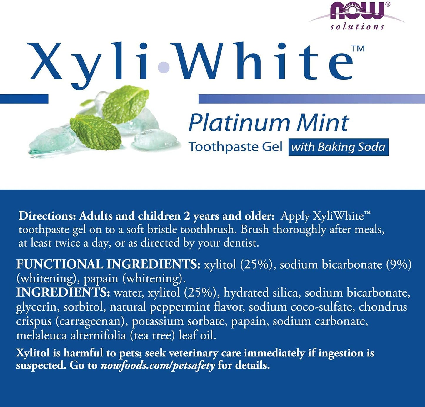 NOW Solutions, Xyliwhite™ Toothpaste Gel, Platinum Mint, Cleanses and Whitens, Fresh Taste, 6.4-Ounce