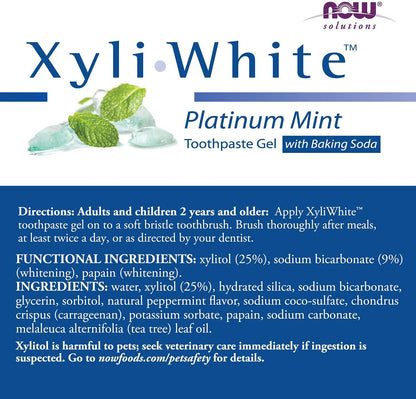 NOW Solutions, Xyliwhite™ Toothpaste Gel, Platinum Mint, Cleanses and Whitens, Fresh Taste, 6.4-Ounce