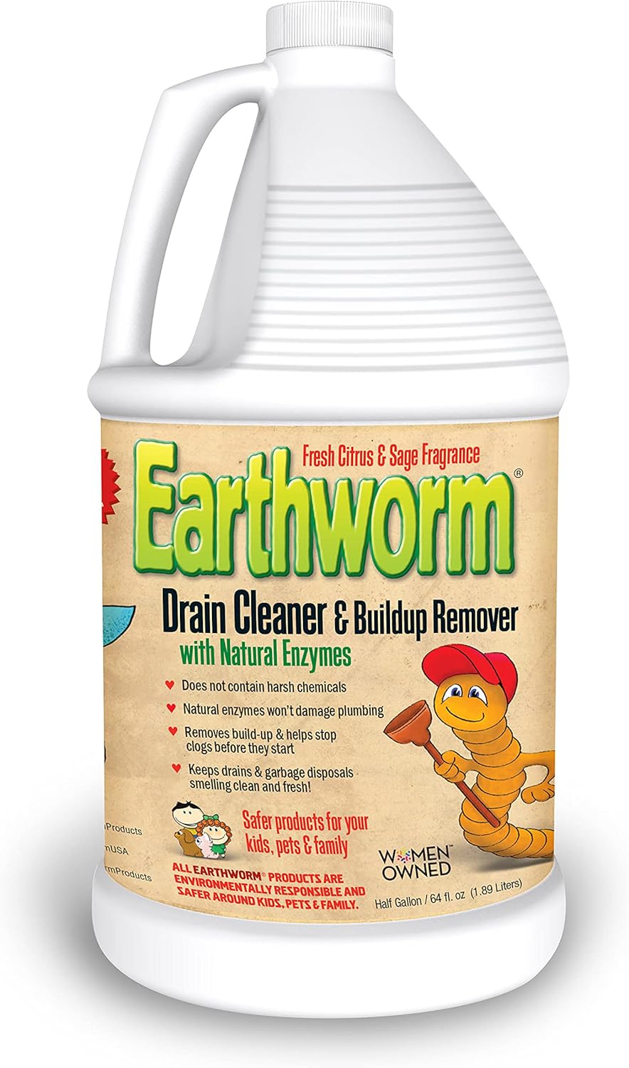 Earthworm Drain Cleaner - Clog Remover - Drain Opener/Deodorizer - Natural Enzymes, Safer for Families, Environmentally Responsible - 32 fl oz