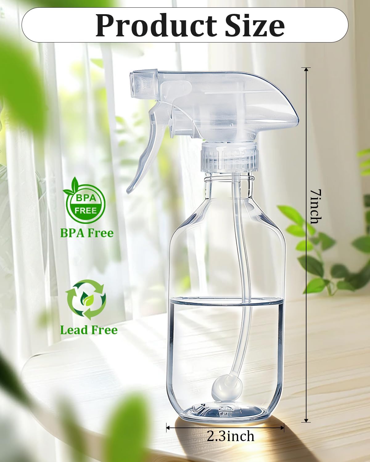 2 Pack 360° Spray Bottles, 10 oz Plastic Small Containers with Adjustable Spray Nozzles, Spray Bottles for Hair, Cleaning Solutions, BBQ and Plants Clear