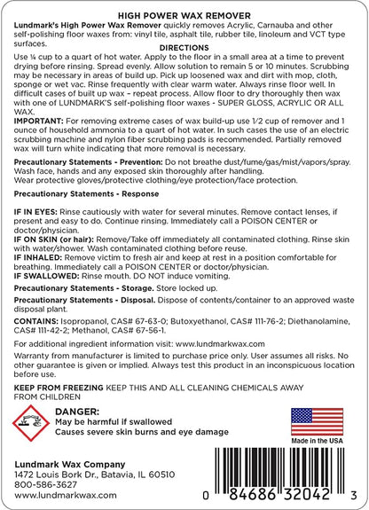 Lundmark High Power Wax Remover, Commercial Strength Floor Wax Stripper, 32-Ounce, 3204F32-6, Clear (LUN-3204F32-6)