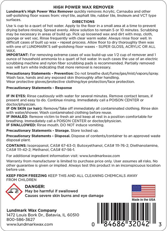 Lundmark High Power Wax Remover, Commercial Strength Floor Wax Stripper, 32-Ounce, 3204F32-6, Clear (LUN-3204F32-6)