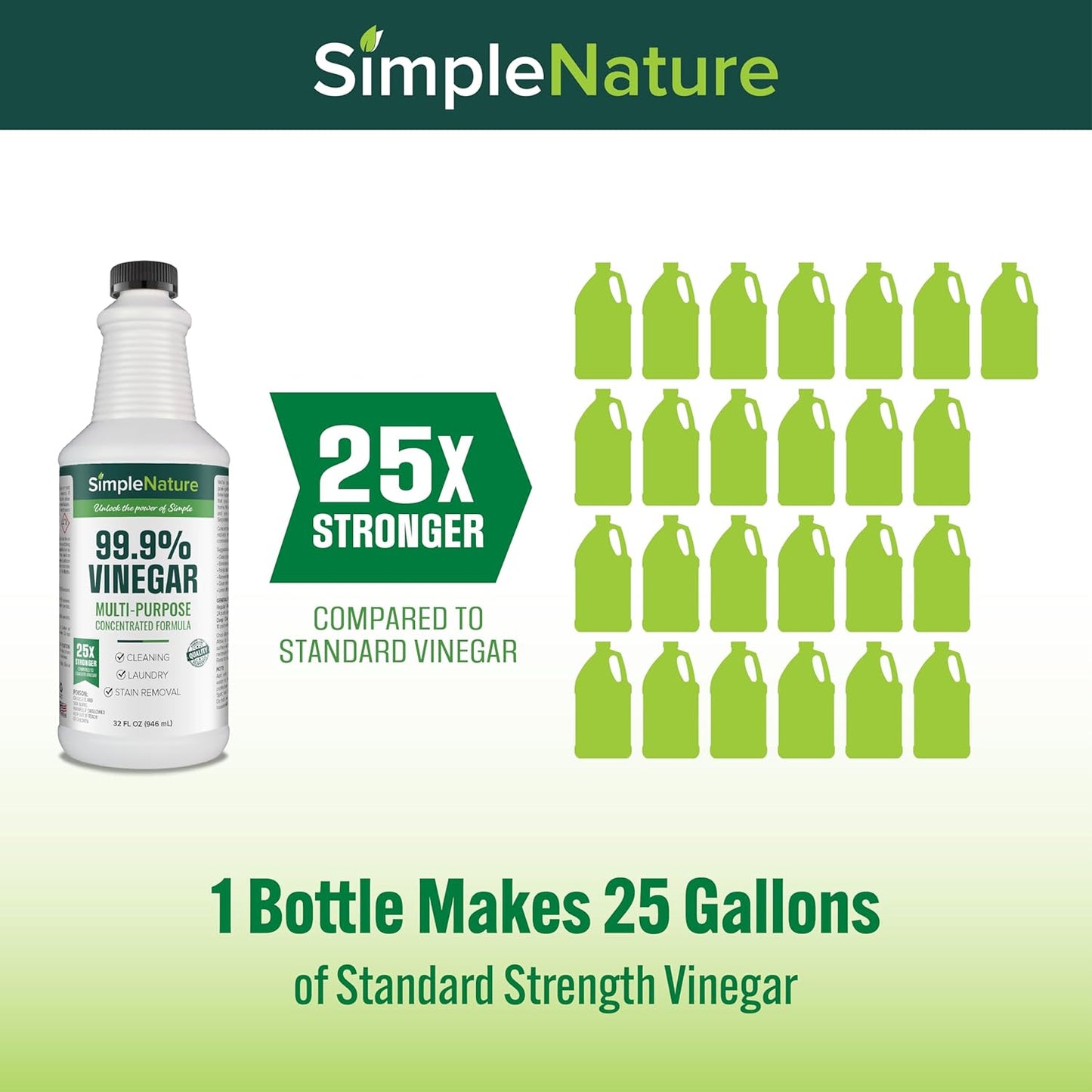 SimpleNature 45% Vinegar (1 Gallon) - Highly Concentrated Vinegar for Heavy-Duty Cleaning Power for Home & Patio, Limescale Removal & DIY Formulas - Dilutes Easily - Free of Dyes or Fragrance