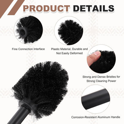 uxcell 3 Pcs Toilet Brush Set Replacement Head, 9.8 Inch Toilet Brush Refills with Handle, Bathroom Cleaning Tool Restroom Accessories for Bathtubs Bathroom Home Apartments Office, Black