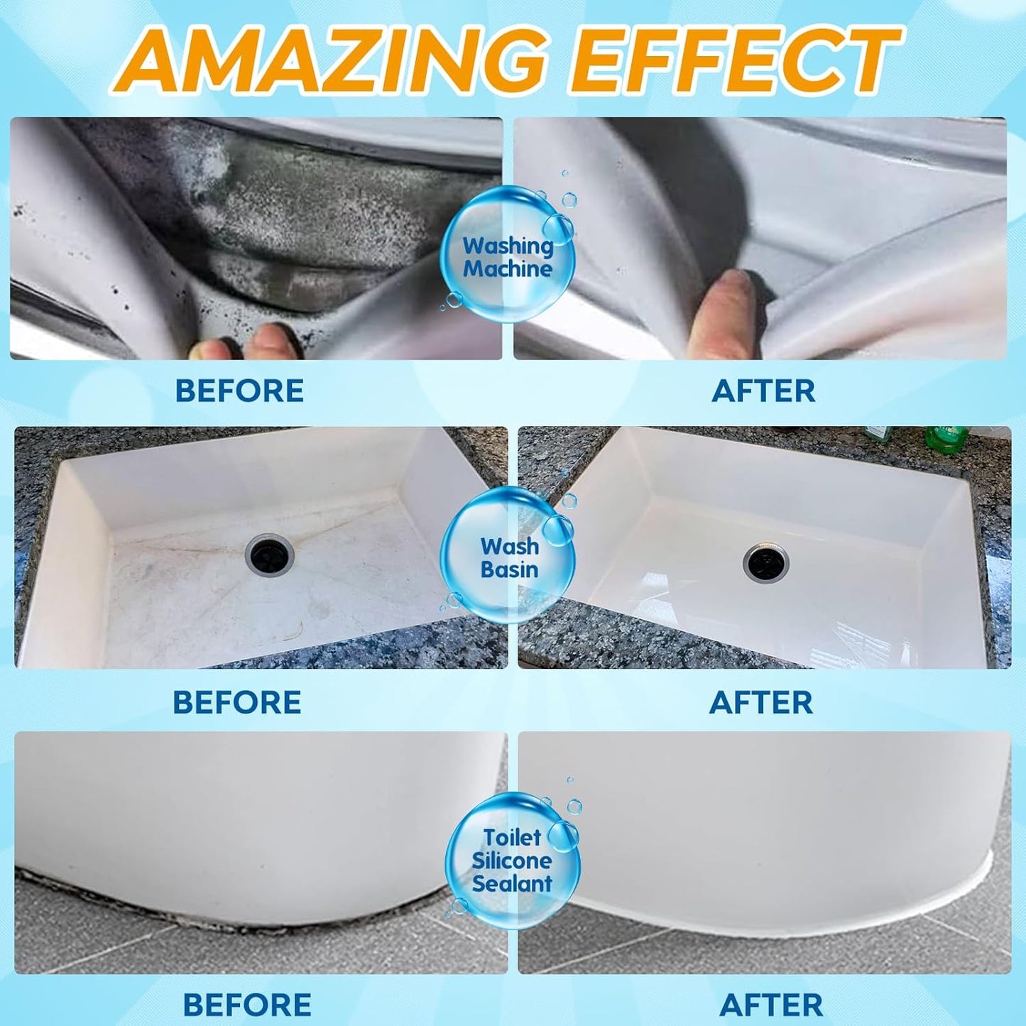 Mold Stain Remover Gel, Washing Machine Cleaner for Front Loader Washer Gasket Rubber Seal Home Stain Removal Gel for Grout, Caulk, Refrigerator, Shower, Bathtub, Bathroom Cleaning Solution (5 Fl Oz)