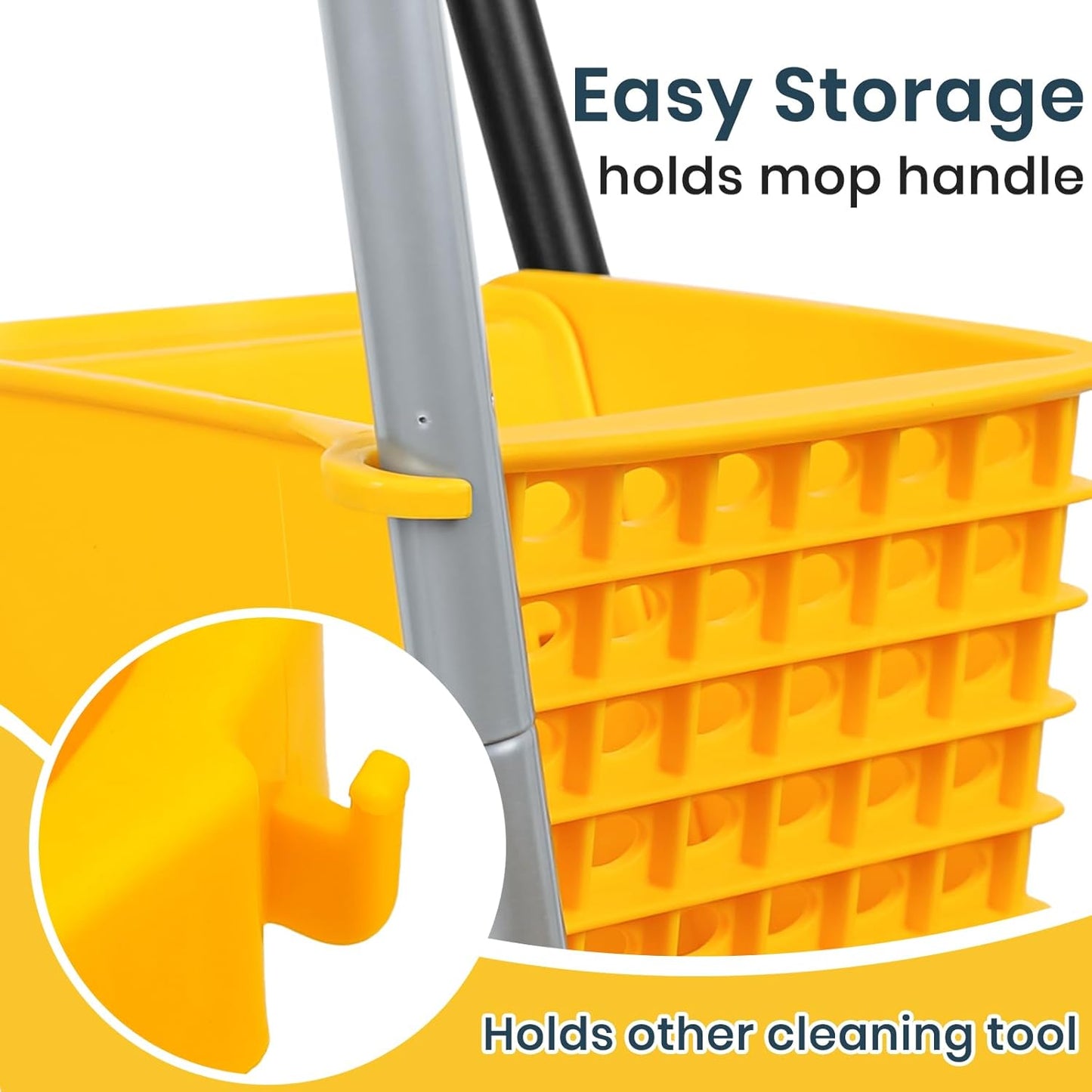35 Quart Commercial Mop Bucket with Side Press Wringer on Wheels and 1 Industrial Mop for Floor Cleaning, Use at Home Business Area, Janitorial Supplies, Rectangular
