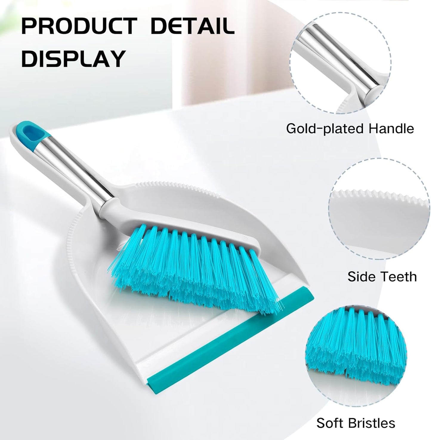 NACENA Mini Broom and Dustpan Set, Small Dust Pan and Brush Set with Handle Dustpan Teeth for Cleaning Hair Suitable for Office Desks Drawers Sofas Outdoor Camping, Light & Purple