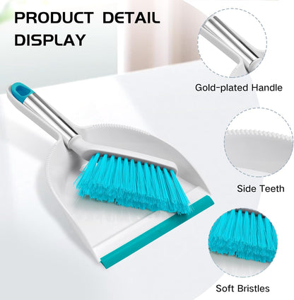 NACENA Mini Broom and Dustpan Set, Small Dust Pan and Brush Set with Handle Dustpan Teeth for Cleaning Hair Suitable for Office Desks Drawers Sofas Outdoor Camping, Light & Purple