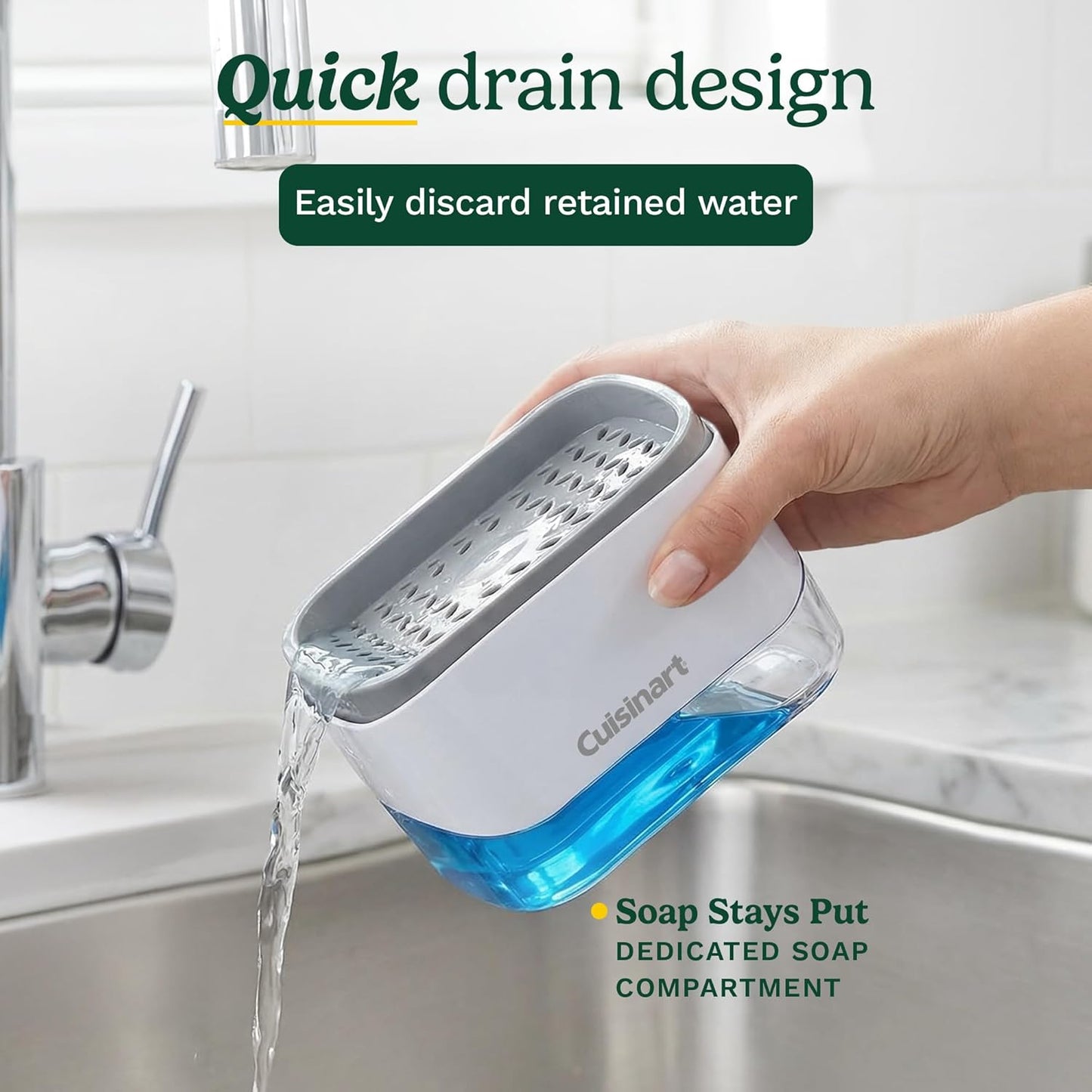 Cuisinart 2-in-1 Dish Soap Dispenser with Sponge Holder and Sponge for Kitchen Sink – Soap Pump Organizer Set with Tray, Countertop Caddy for Dishes, Dishwashing Liquid Dispenser, Sink Essentials