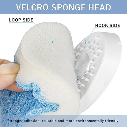 Soap Dispensing Scrub Brush - 4-in-1 Kitchen Cleaning Brush with Built-in Tank, Scraper Heads for Stubborn Grime on Pots Pans, Stand/Hang Storage-Blue
