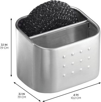 iDesign Stainless Steel Sponge and Scrubber Holder with 2 Compartments for Kitchen Sink - Brushed