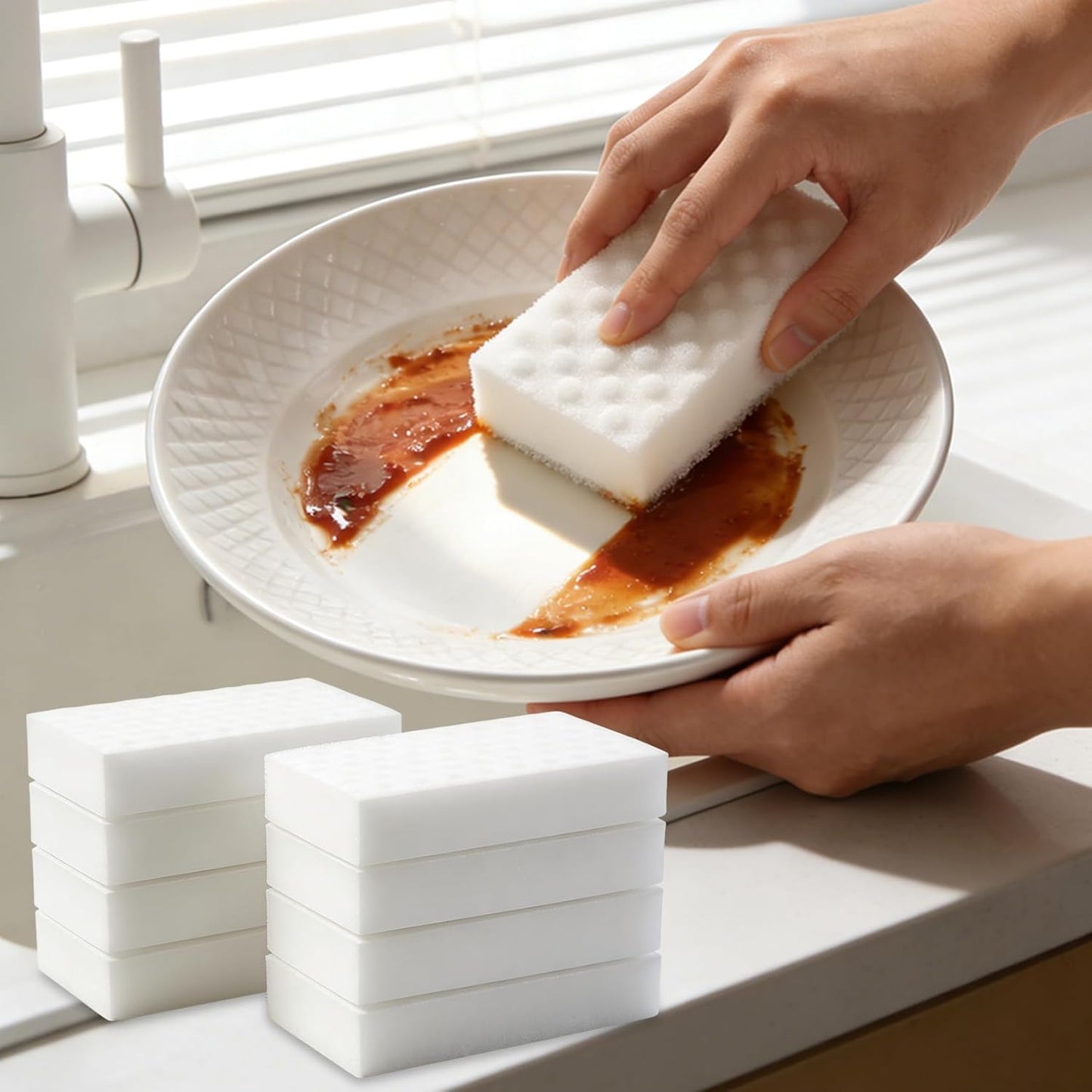 Cleaning Eraser Sponges, 11-Pack, Extra-Durable Melamine Foam Pads for Wall, Kitchen, Bathroom, Shower, Floor – All-Purpose Scrub Blocks, White, 4 x 2.35 x 0.79 in, Multi-Surface Cleaner