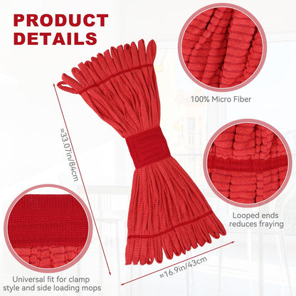 Heavy Duty Commercial Mop Head Replacement Microfiber Tube Mop Heads for Floor Cleaning: 3 Packs Looped End Wet Mop Head Refill for Home Commercial Industrial Use (Yellow)