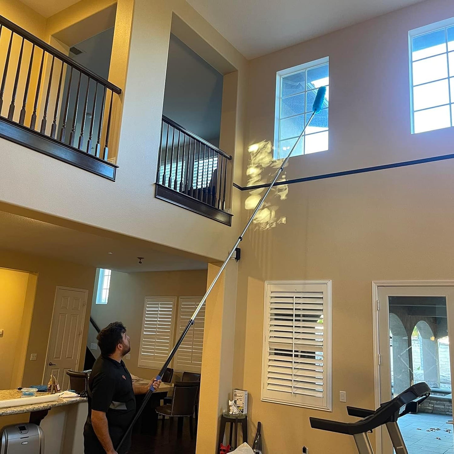 20 Foot High Ceiling Fan Duster with 5-12ft Extension Pole, Extendable Reusable Cobweb, Feather, Window Cleaning Squeegee Kit