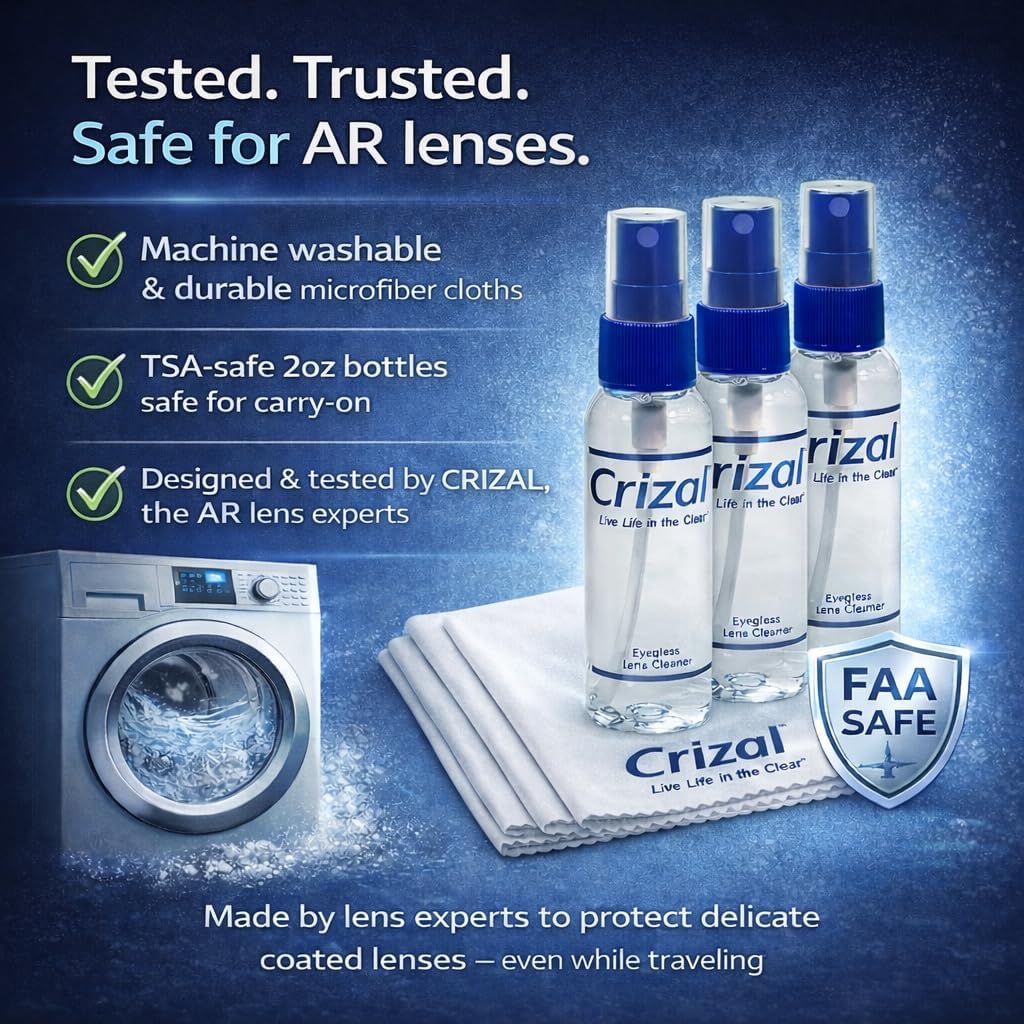 Crizal Eyeglass Lens Cleaning Solution – 4 Pack – Safe for AR-Coated Lenses – Designed & Tested by The AR Coating Experts