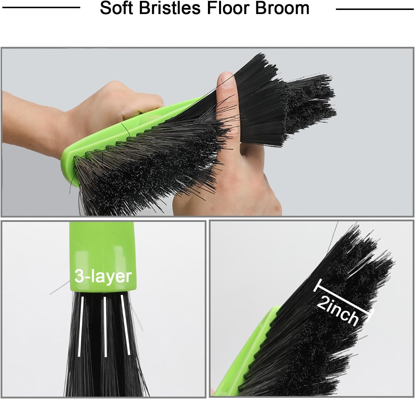 Soft Bristles Green Angle Broom and Dustpan Set, Long Handle Household Indoor Broom with Dustpan Combo Set for Room Kitchen Lobby Office Hardwood Floor Sweeping Floor Cleaning