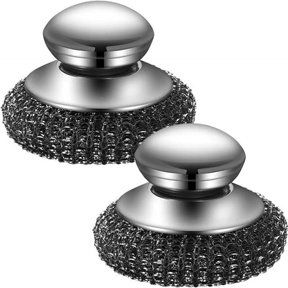 Onewly 4Pcs Steel Wool Scrubber Set, Stainless Steel Scrubber with Stainless Steel Handle, for Cleaning Dishes, Cast Iron, Stock Pots, Pans, Griddles, Grills