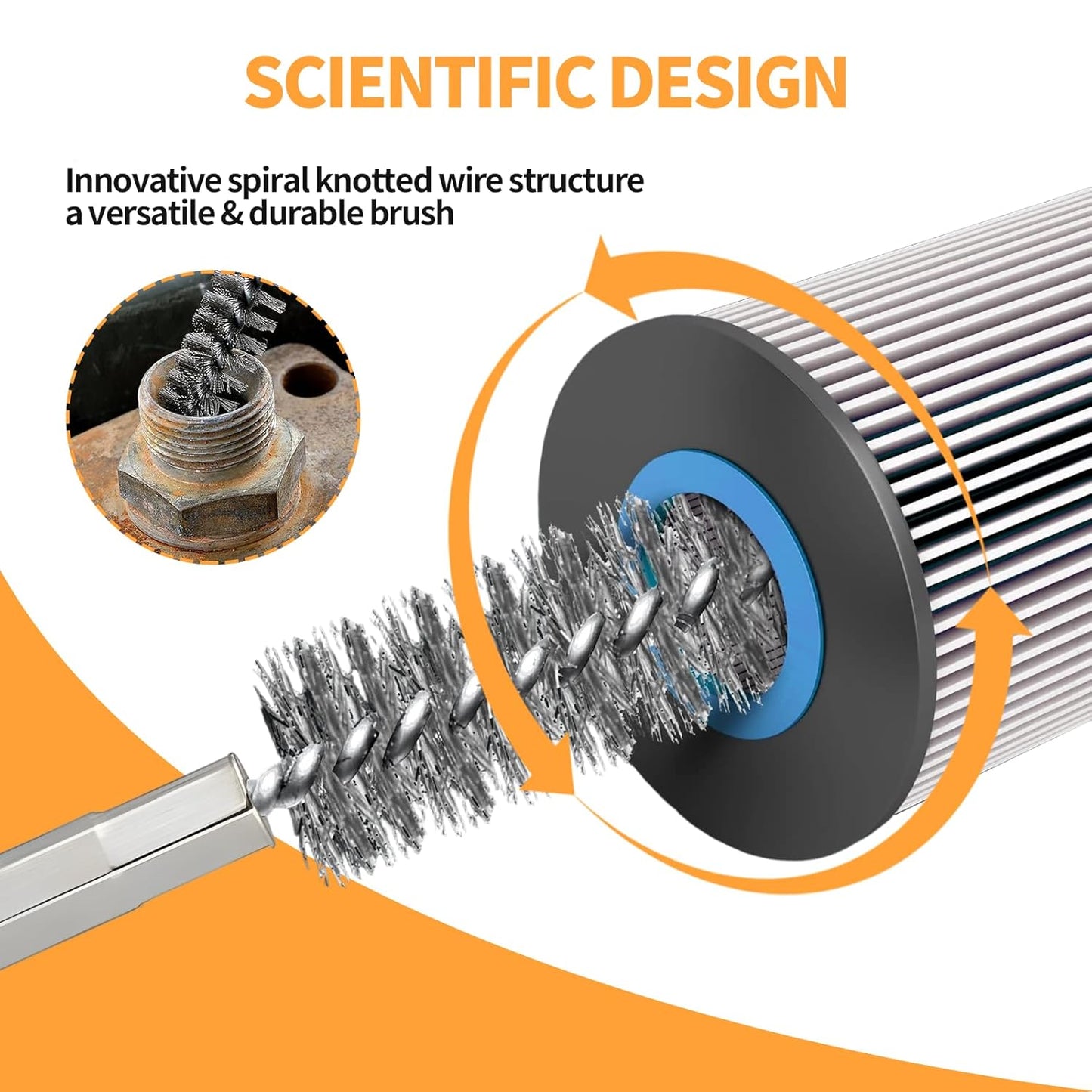 Bore Brush for Drill – 6pcs Stainless Steel Wire Tube Brush in Different Sizes, Twisted Wire Cleaning Brush with 1/4" Hex Shank, bore Brush Copper Pipe Cleaner for Power Drill & Tube Cleaning