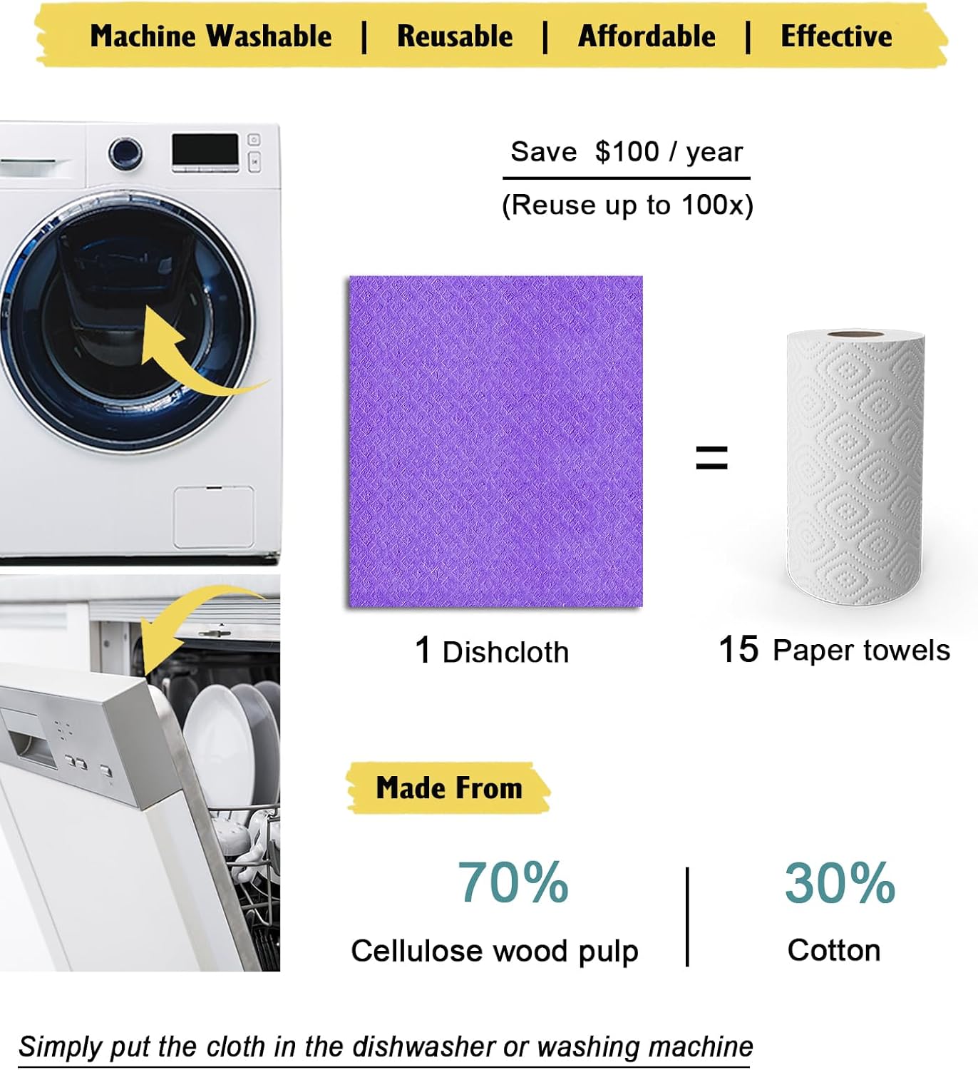 MoLKENE Swedish Dish Cloths - 10 Pack Reusable Kitchen Dishcloths - Ultra Absorbent Dish Towels for Washing Dishes - Cellulose Sponge Cloth Cleaning Rag - Assorted