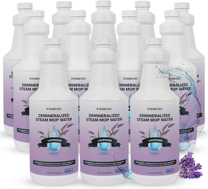 Steam & Go Demineralized Water for Steam Cleaner - PVC-Free Floor Cleaning Solution Compatible for All Steam Mops - Multi-Surface Cleaner for Home Surfaces - Lavender Scent, 32 oz