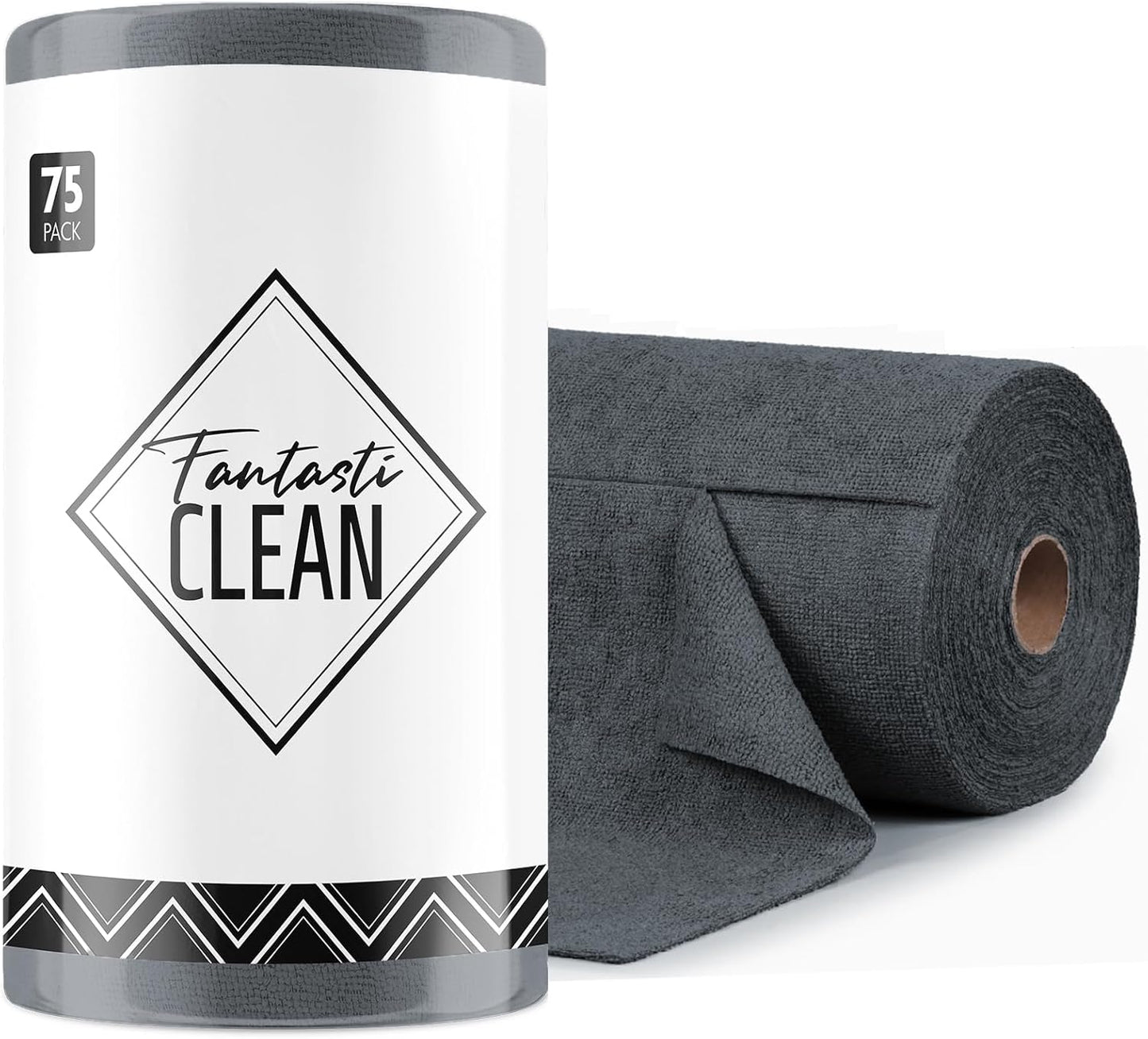 Fantasticlean Microfiber Cleaning Cloth Roll -75 Pack, Tear Away Microfiber Towels, 12" x 12", Reusable, Washable, Scratch Free, Ultra Absorbent Dishcloth for All-Around Cleaning Supplies (White)