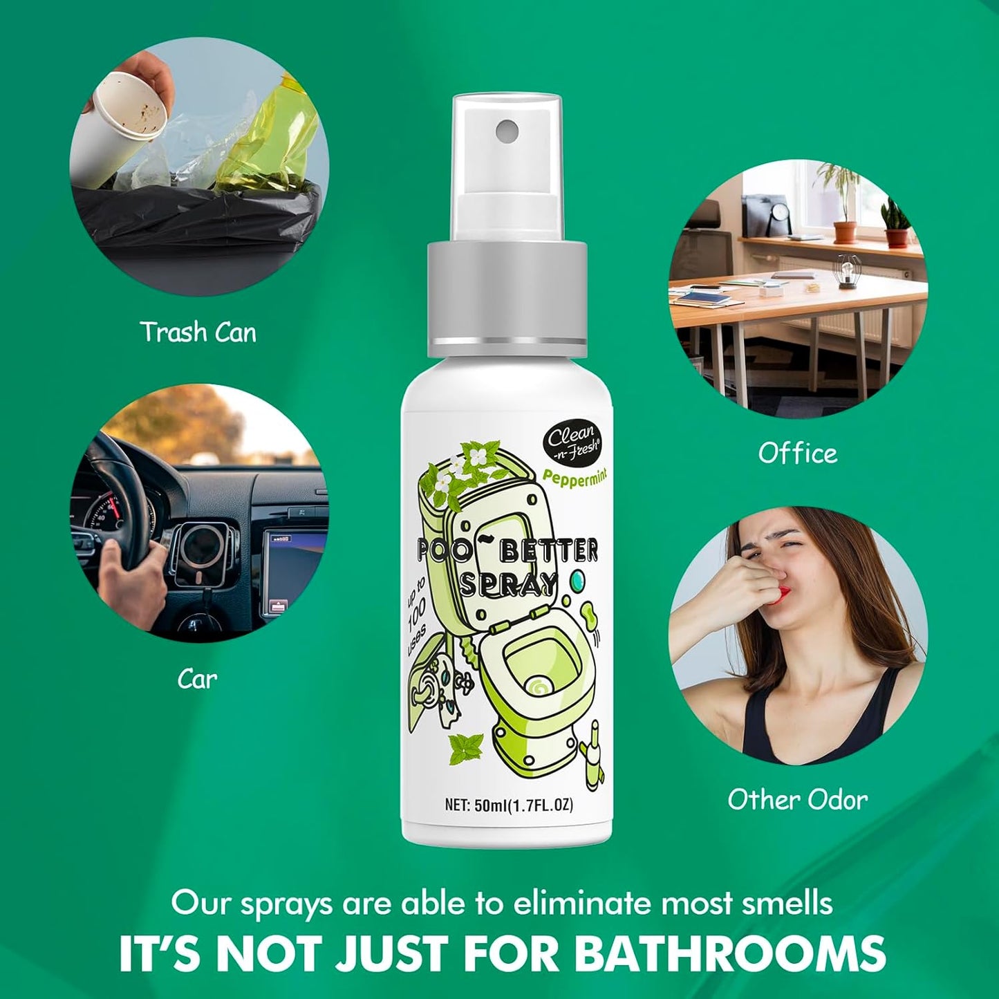 Clean-n-Fresh Toilet Spray, Variety Pack of 3 - Citrus/Lavender/Hibiscus, Bathroom & Toilet Odor Elimination, Travel Size 1.7 Fl Oz Each, Total 5.1 Fl Oz