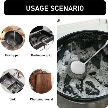 Stainless Steel Wool Metal Wire Scrubber Sponge Scouring Pads Brush Set with Handle for Cleaning Dishes,Pots and Pans,Kitchen Cast Iron,Stoves, Sink,Cooking Tools,Silver(7pcs)