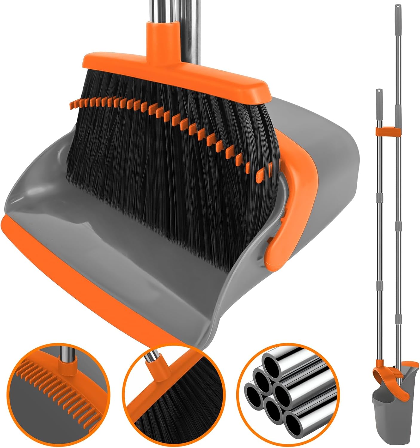 Broom and Dustpan Set, Household Broom with Dustpan Combo Set, 51" Long Handle, Dust Pan Set for Kitchen Office Lobby Floor