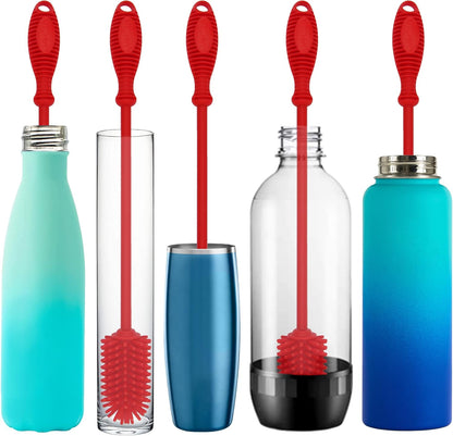 Kitchiny Silicone Bottle Brush with 2 Straw Cleaners - 12.5” Water Bottle Cleaner Brush for Yeti, Hydro Flask, Owala, Stanley, Baby Bottles, Glassware, Vases & Narrow Neck Containers - Grey