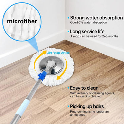 Spin Mop and Bucket with Wringer Set，Mop and Bucket Set for Floor Cleaning with 3 Mop Refills 61 inches Telescoping Rod for Office and Home use