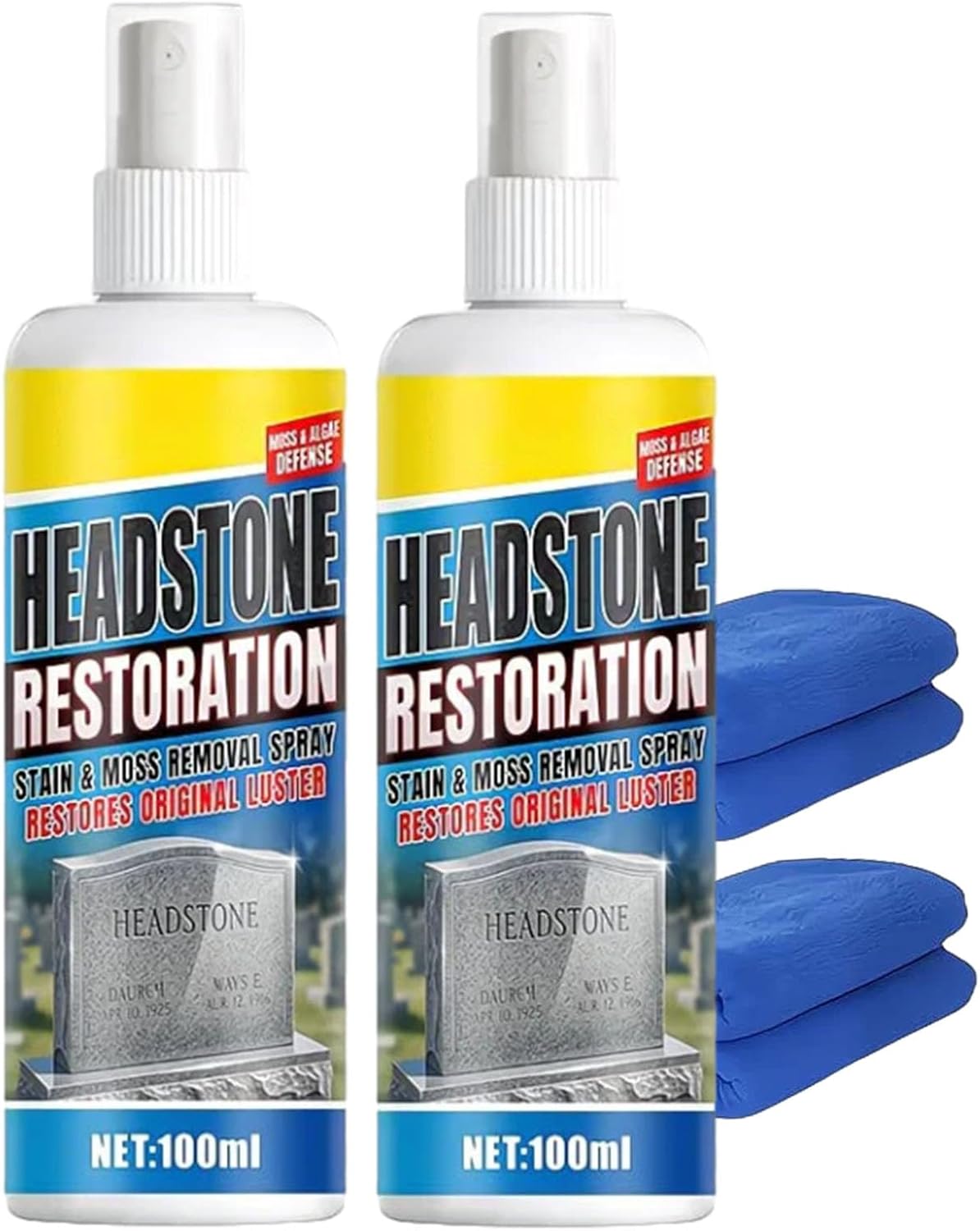 Headstone Restoration and Cleaning Spray - Tombstone Monument Cleaner for Granite Marble Cemetery Memorials - Gentle Stone Care Formula 100ml/3.4oz (2PCS+2*Towel)
