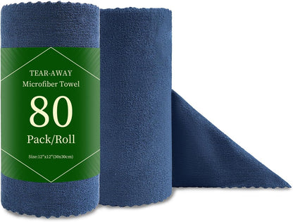 80 Pack Microfiber Cleaning Cloth Roll Reusable Paper Towels 12"x12" Tear Away Cloth, Microfiber Towels for Cars, Wash Cloths, Lint Free Dark Grey Rags for House, Kitchen,Window,Cleaning Supplies