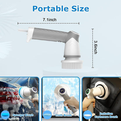 DAESUNG Electric Spin Scrubber, Cordless Power Scrubber & Electric Cleaning Brush with 7 Replaceable Heads, Dual Speed IPX7 Waterproof Handheld Scrubber for Bathroom, Shower & Tile Cleaning