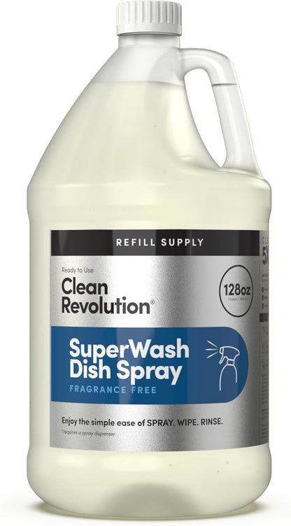 Clean Revolution SuperWash Dish Soap Spray 128oz Refill Supply Container, Ready to Use Formula, Citrus Fragrance, 1 Pack