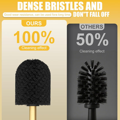BESy Toilet Brush and Holder, Toilet Cleaner Bowl Set with Two Brush with Extra Long Handle, Durable Bristles Toilet Scrubber and Covered Holder, Drip-Proof Stainless Steel Oil Rubbed Bronze