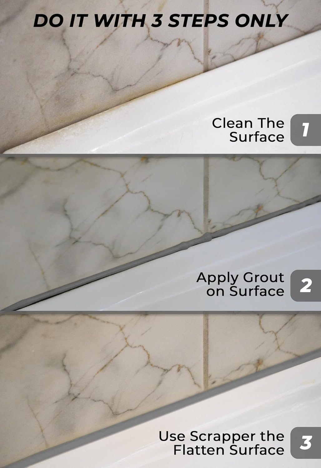 Tile Grout Repair, Grey 8.8 oz/250gr. Fast Drying Grout Repair Kit, Grout Filler Tube Repair Kit, Tile Grout Paint, Grout Sealer Restore and Renew Bathroom Floor, Tile Gaps, Joints, Lines