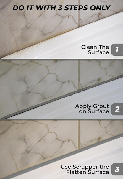 Tile Grout Repair, Grey 8.8 oz/250gr. Fast Drying Grout Repair Kit, Grout Filler Tube Repair Kit, Tile Grout Paint, Grout Sealer Restore and Renew Bathroom Floor, Tile Gaps, Joints, Lines