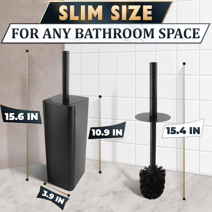 Stylish Stainless Steel Toilet Brush and Holder Set - Silver Toilet Bowl Brush and Holder with Splash Cover, Sturdy Bristles, Corrosion & Scratch Resistant - Elegant Design, Effective Deep Cleaning