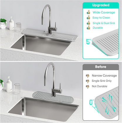 24 Inch Longer Faucet Mat for Kitchen Sink, 5° Slope Fast Self-draining, Kitchen Sink Splash Guard Silicone Sink Faucet Mat Splash Guard Kitchen Sink Area Tidy Splash Faucet Guard Draining Mat