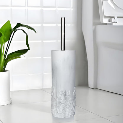 White Floral Branches Design Resin Toilet Bowl Brush and Holder Set, Elegant Bathroom Cleaning Tool with Durable Bristles, Compact and Functional