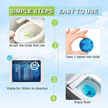 Msvvko Toilet Bowl Cleaner Tablets Blue Toilet Tank Cleaners, Septic-Safe Hard Water Stain Remove, Bathroom Automatic Toilet Cleaning & Deodorizer, Fresh Scent - 30 Tabs