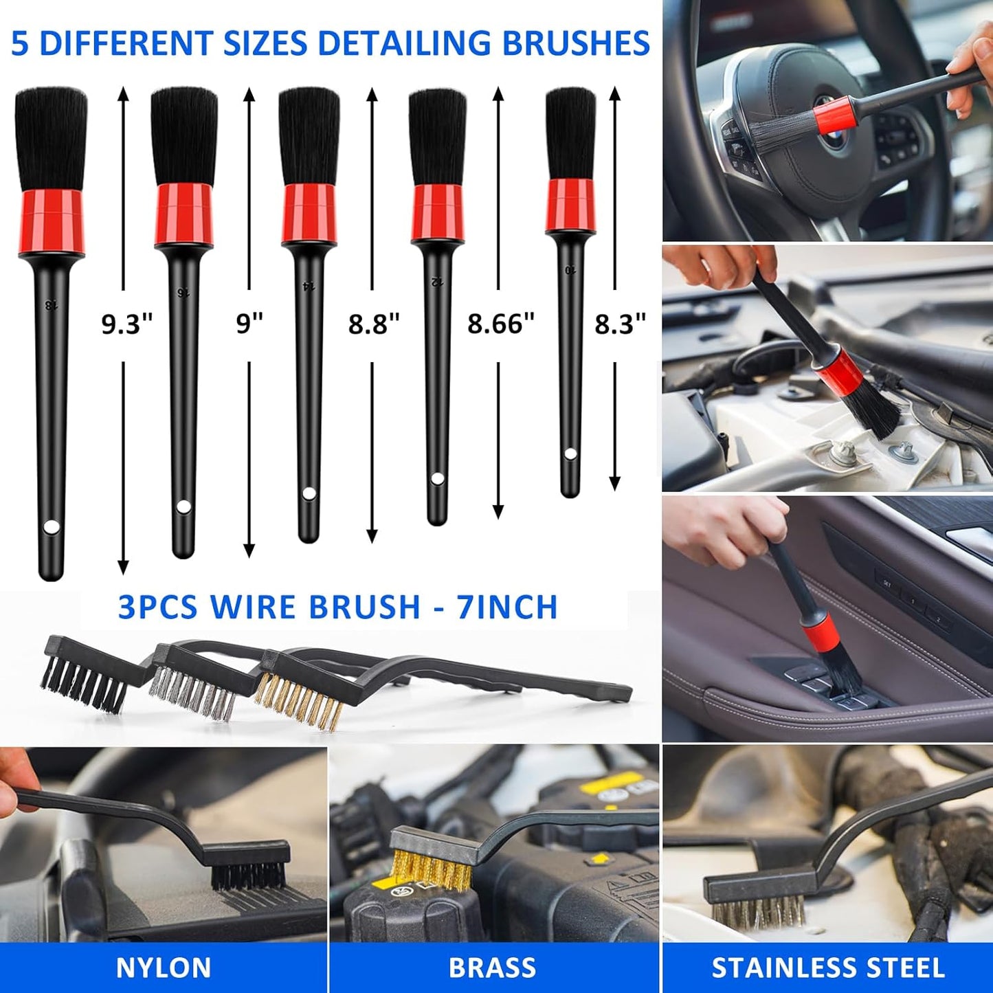 37Pcs Car Detailing Brush Set, Car Detailing Kit, Auto Detailing Drill Brush Set, Car Detailing Brushes, Car Wash Cleaning Tools Kit with Car Vacuum for Interior, Exterior, Wheels, Blue