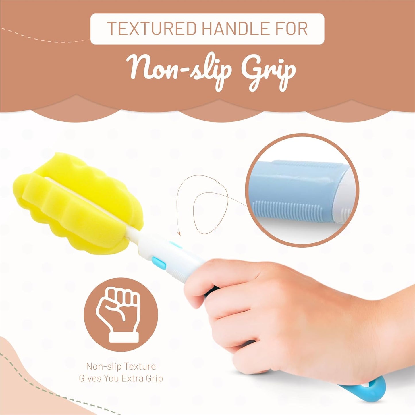 MoomooBaby Triple Baby Bottle Cleaner Brush Set - Includes Baby Bottle Brush Cleaner, Nipple Brush & Straw Cleaning Brush - Eco-Conscious Plastic Handle with Non-Slip Grip, Replaceable Sponges - Green