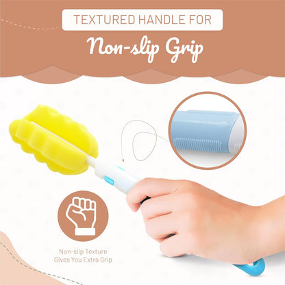 MoomooBaby Triple Baby Bottle Cleaner Brush Set - Includes Baby Bottle Brush Cleaner, Nipple Brush & Straw Cleaning Brush - Eco-Conscious Plastic Handle with Non-Slip Grip, Replaceable Sponges - Green