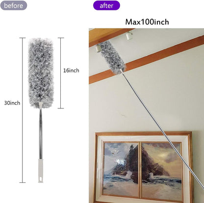 UIMO Microfiber Feather Duster Kit with Extension Pole (30–100") – Bendable Washable Heads, Extendable Dusters for Cleaning Ceiling Fan, High Ceiling, Blinds, Furniture & Cars (5 Pcs)