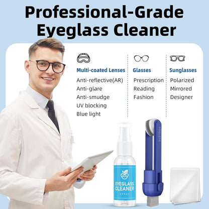 Glasses Cleaner Eyeglass Cleaning Kit, Lens Cleaners Spray with Microfiber Cloth, Portable Glasses Cleaning Kit for Travel, Safe Eyeglasses Cleaner Tool, No Streaks Scratch, Black