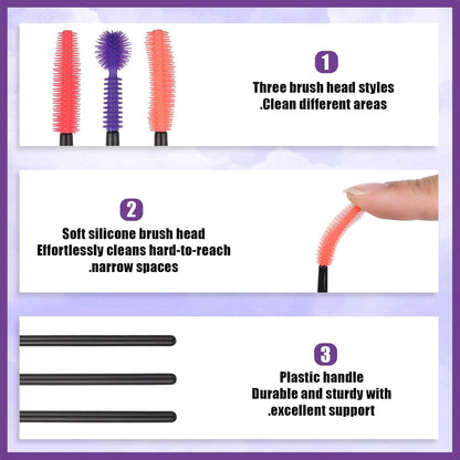 12 Pcs Silicone Nook and Cranny Brush Crevice Cleaning Brushes 3 Styles Sewing Machine Cleaning Brushes Tiny Brush for Sewing Machine, Keyboard, Small Spaces, Orange Purple Red