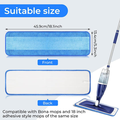 wlich 4-Pack Microfiber Cleaning Pads, 18-Inch Microfiber Mop Pads Compatible with Bona Mop, Washable and Reusable Mop Pad Refills for Hardwood Tile Laminate Floors